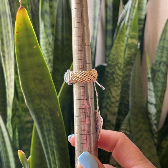 Aquamarine/Diamond S925 Italy gold tone ring - Picture 14 of 15